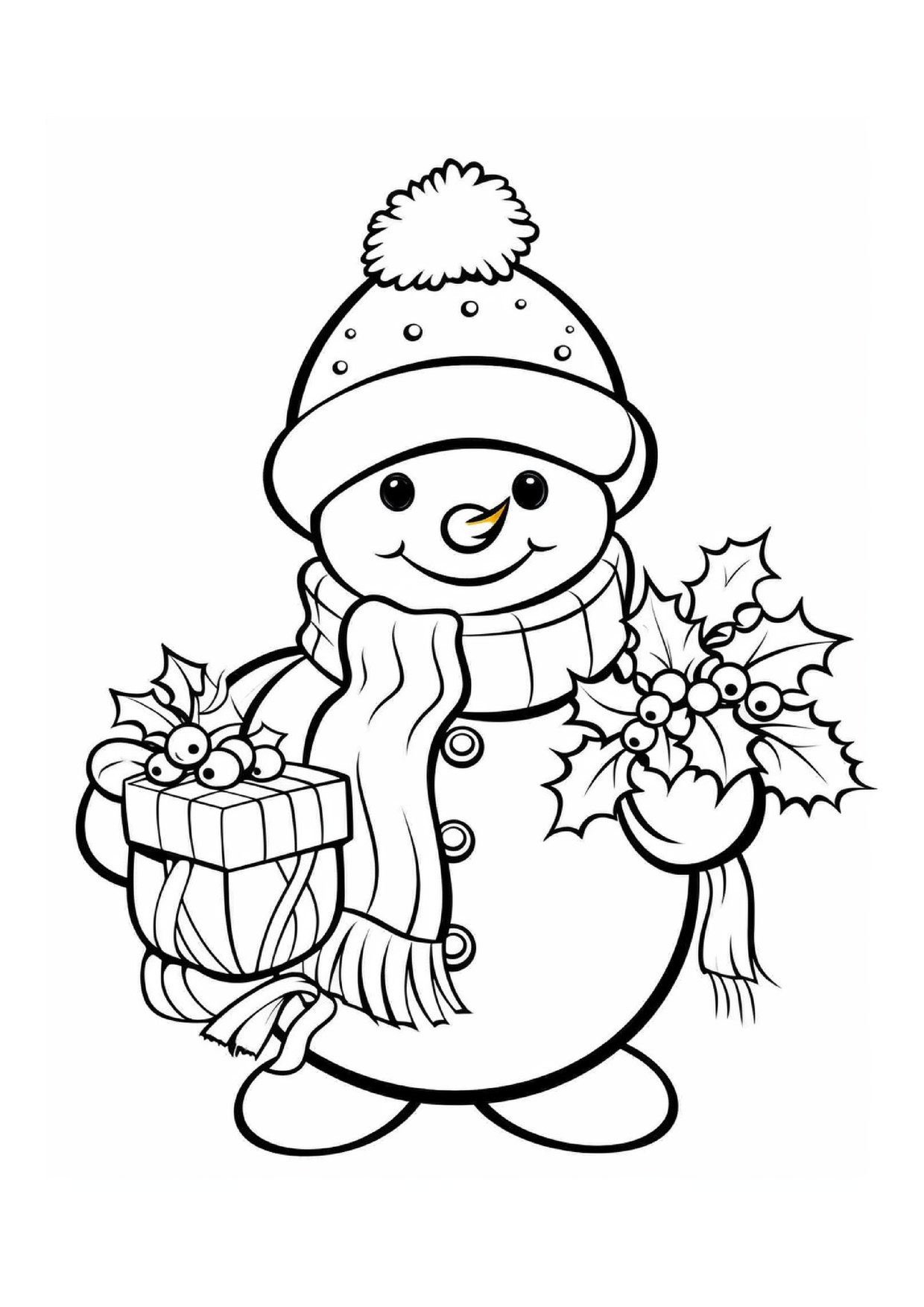 Coloriage bonhomme de neige cadeau houx