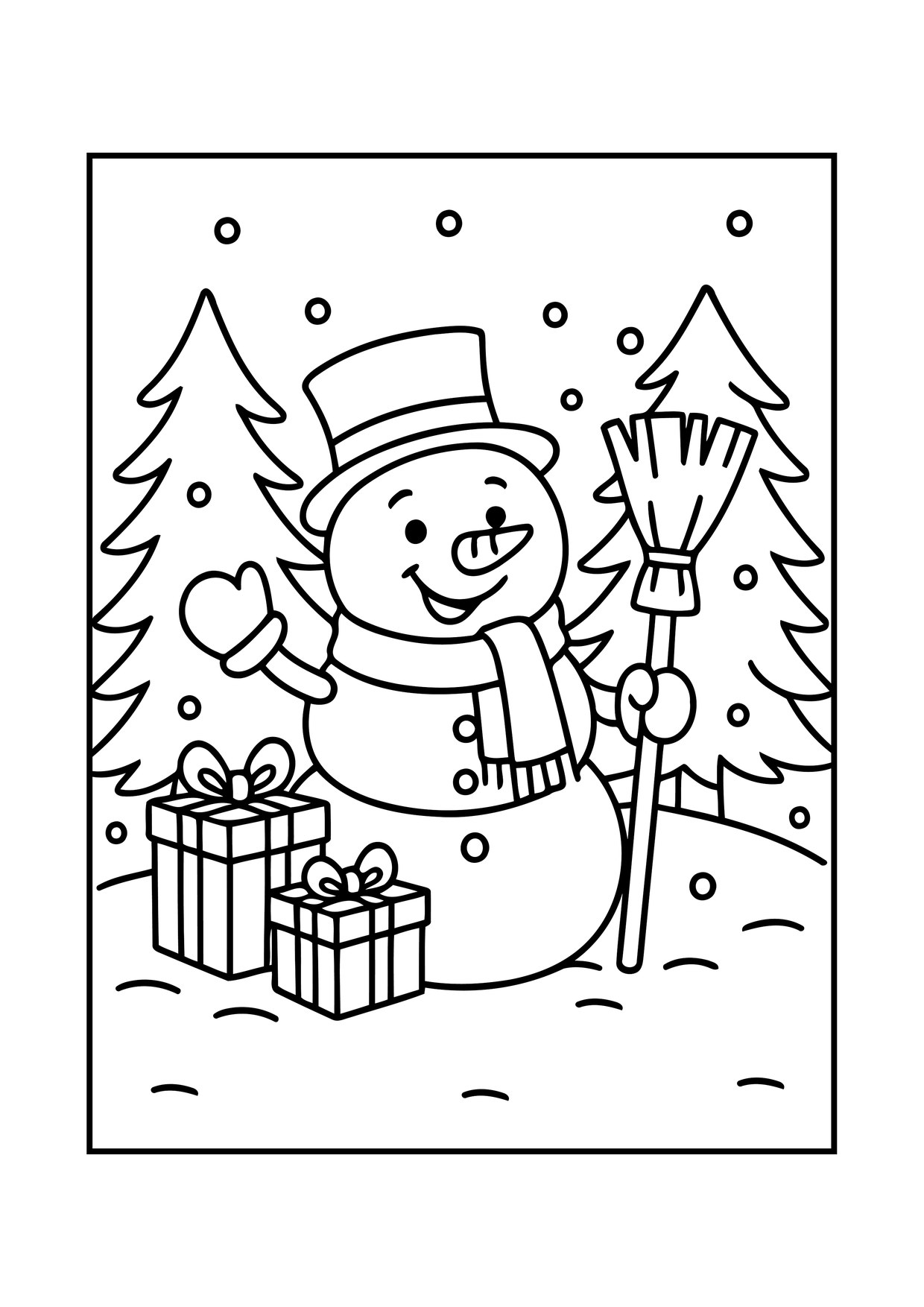 Coloriage bonhomme de neige cadeaux 2
