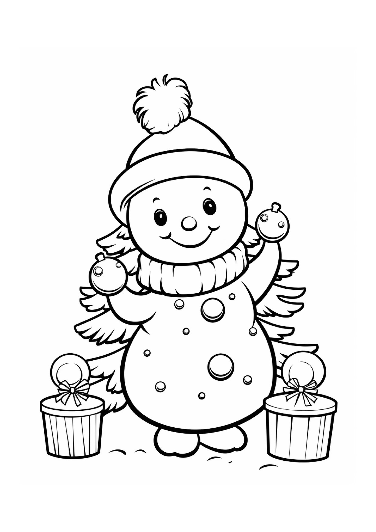 Coloriage bonhomme de neige cadeaux paniers
