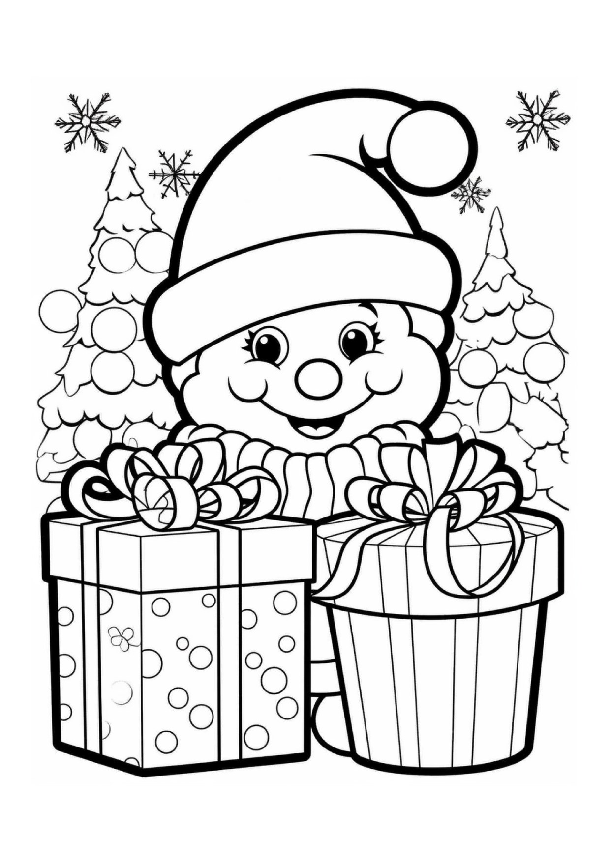 Coloriage bonhomme de neige cadeaux sapin