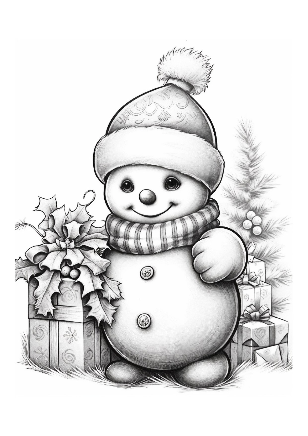 Coloriage bonhomme de neige cadeaux sapin 2