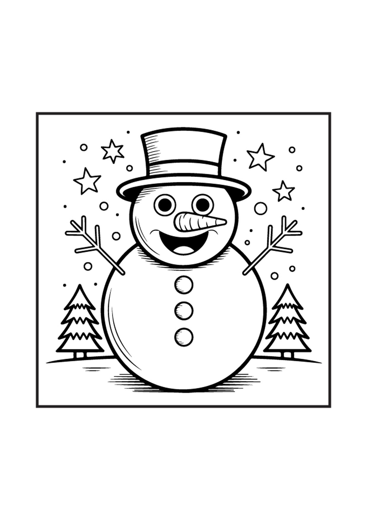 Coloriage bonhomme de neige chapeau haut de forme 2
