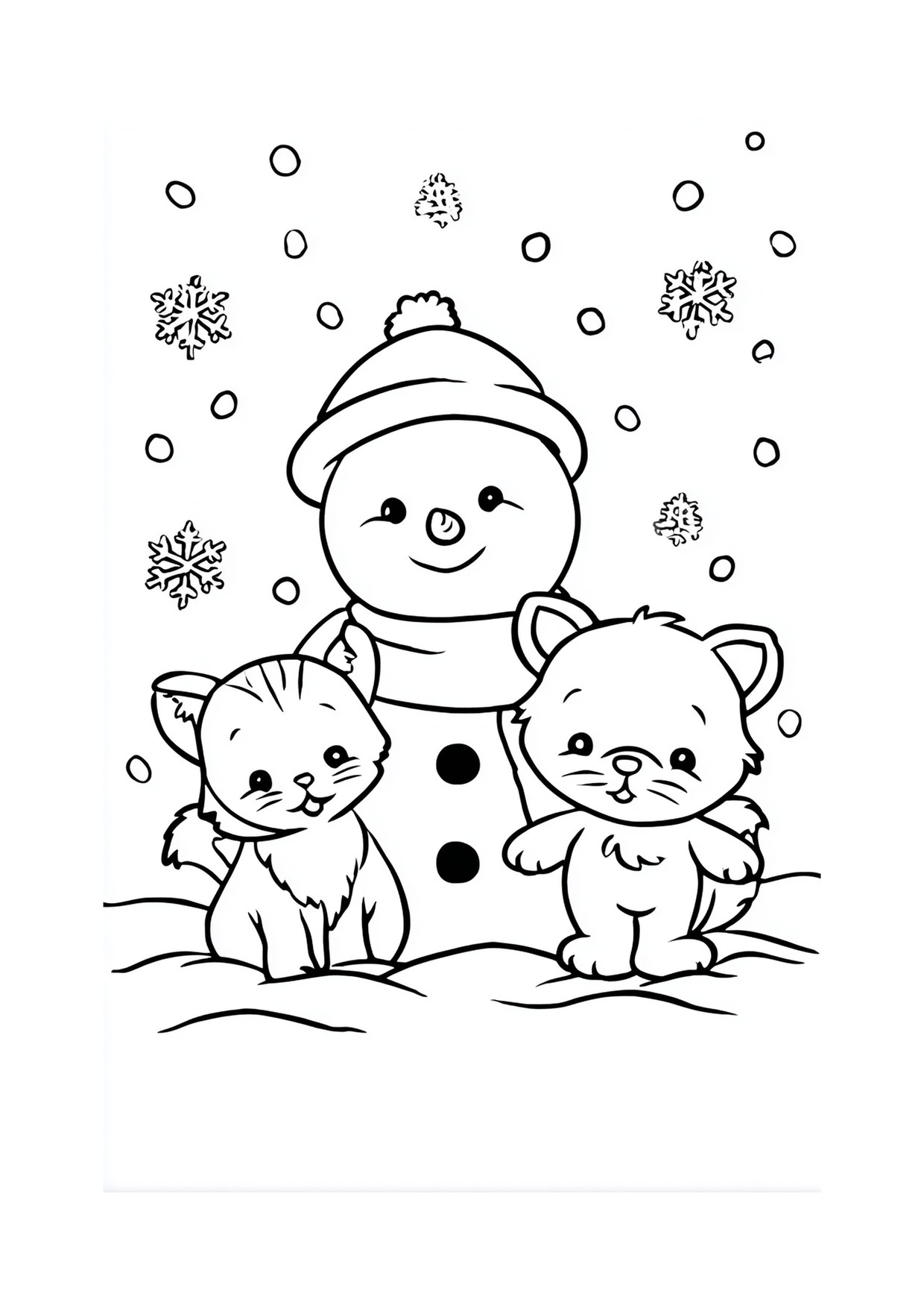Coloriage bonhomme de neige chatons