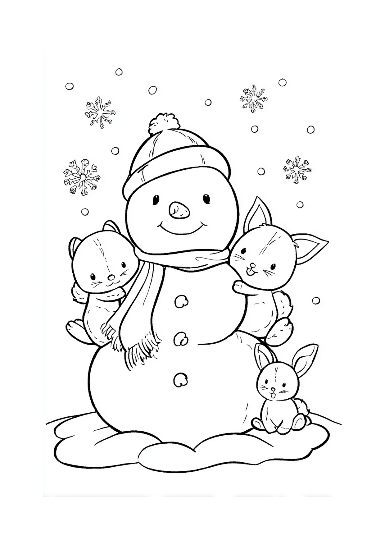Coloriage bonhomme de neige chatons 2