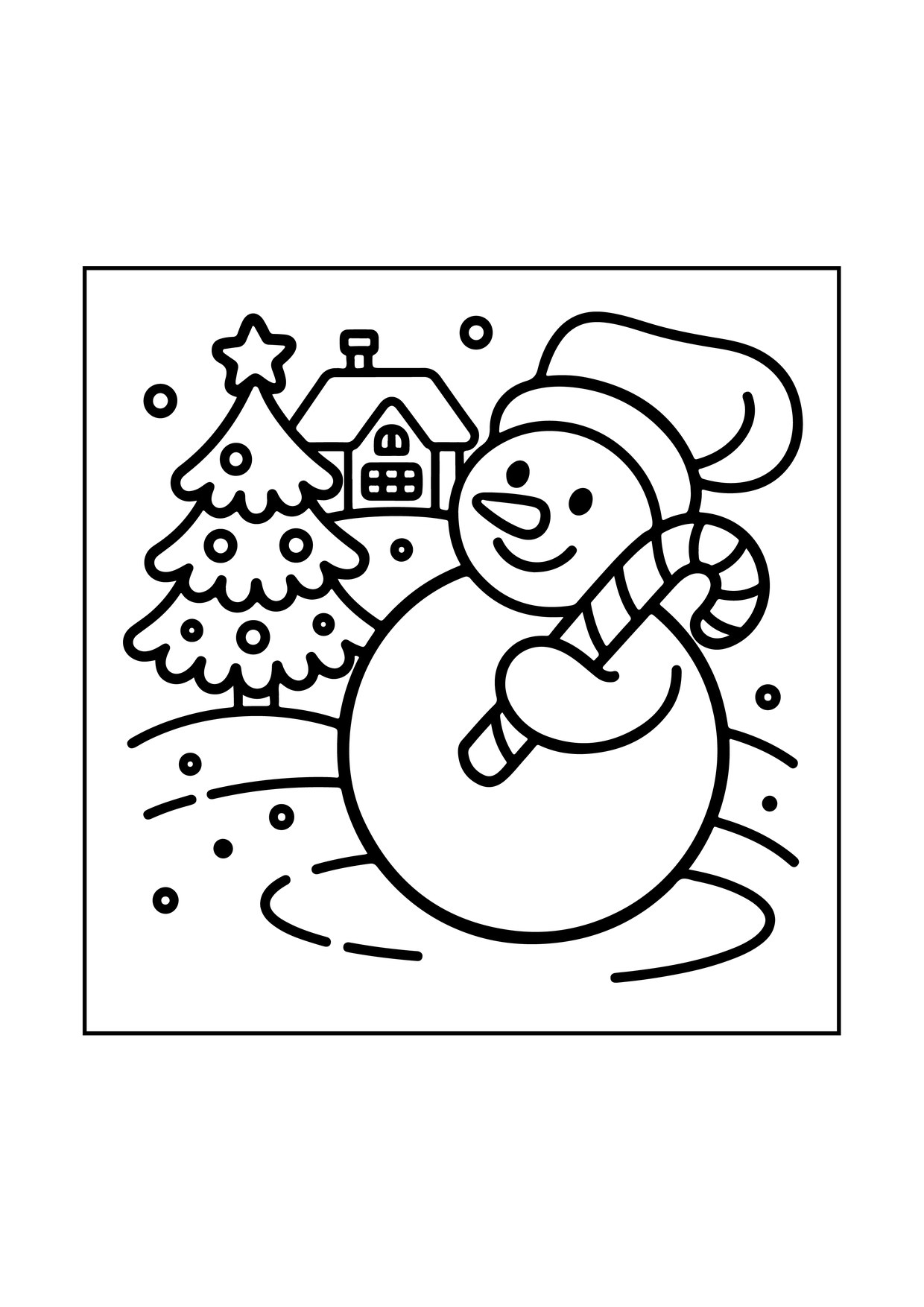 Coloriage bonhomme de neige pres sapin