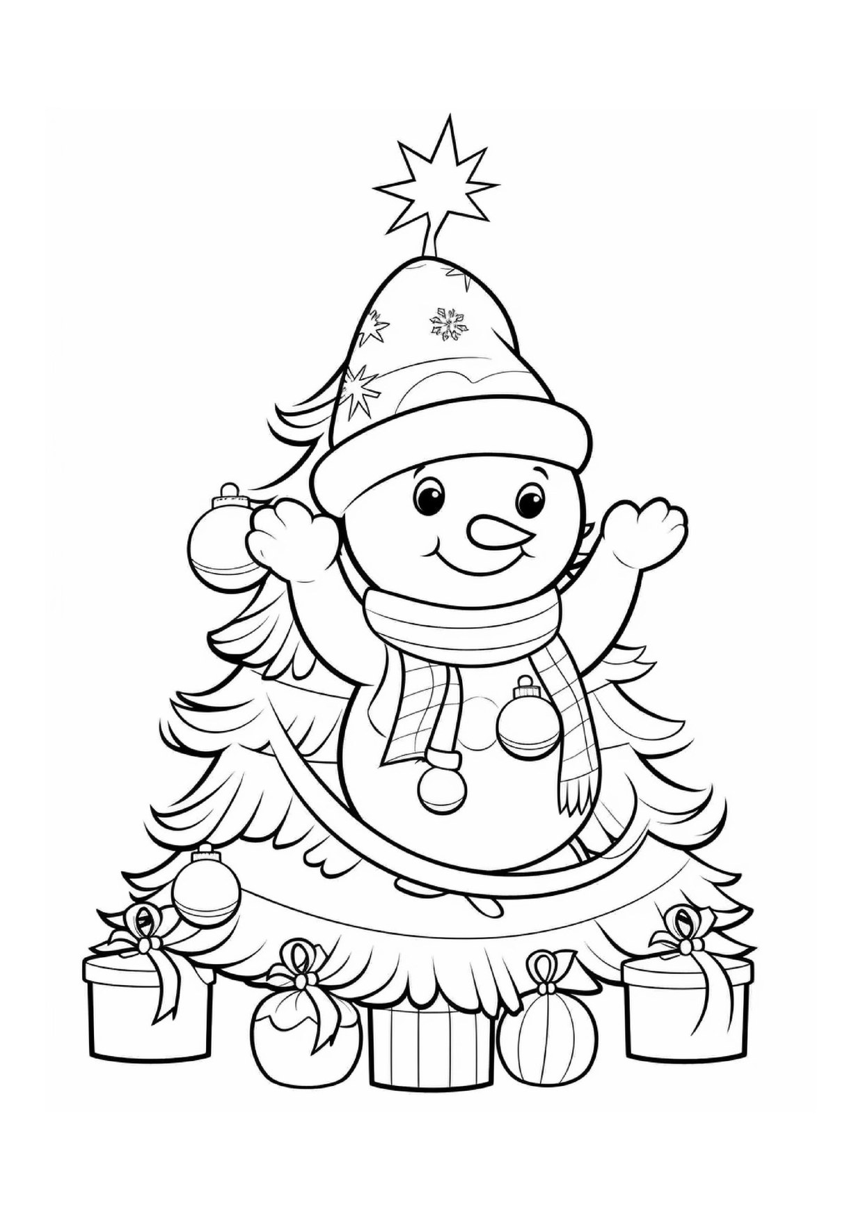 Coloriage bonhomme de neige salue cadeaux