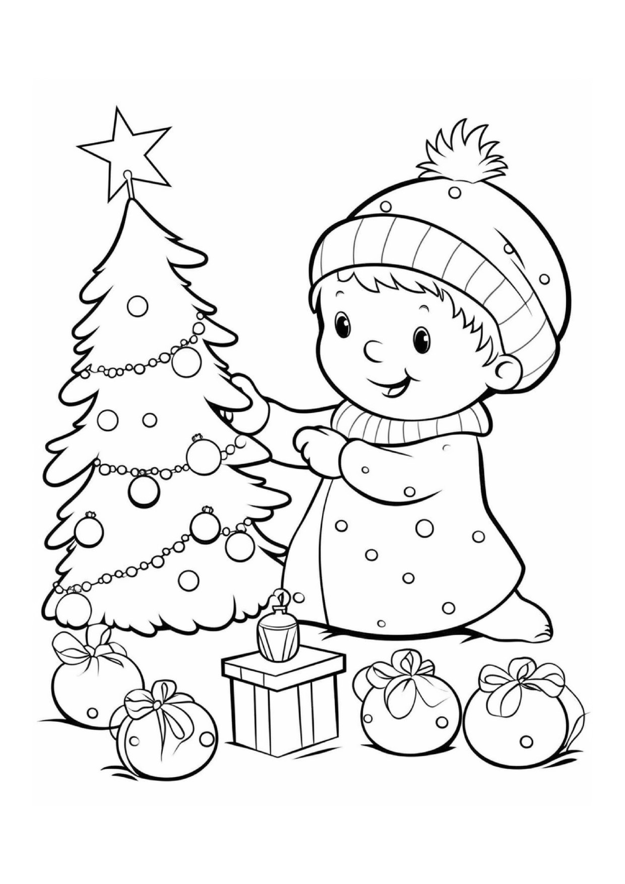 Coloriage bonhomme de neige sapin baies