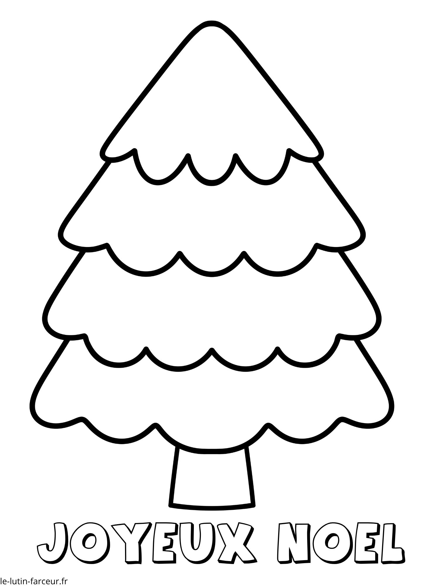 Coloriage de sapin de Noël simple pour enfants, texte Joyeux Noël