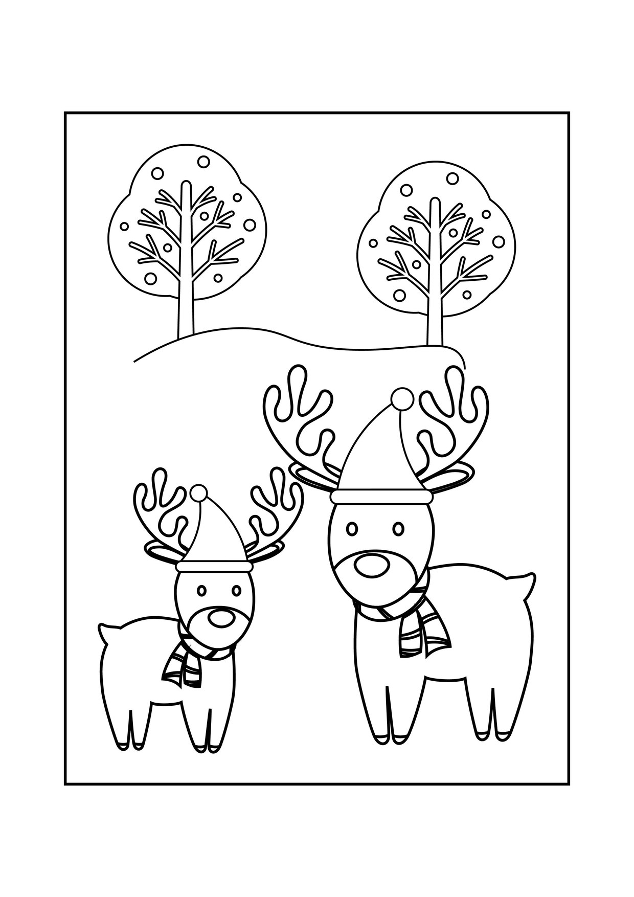 Coloriage deux rennes arbres