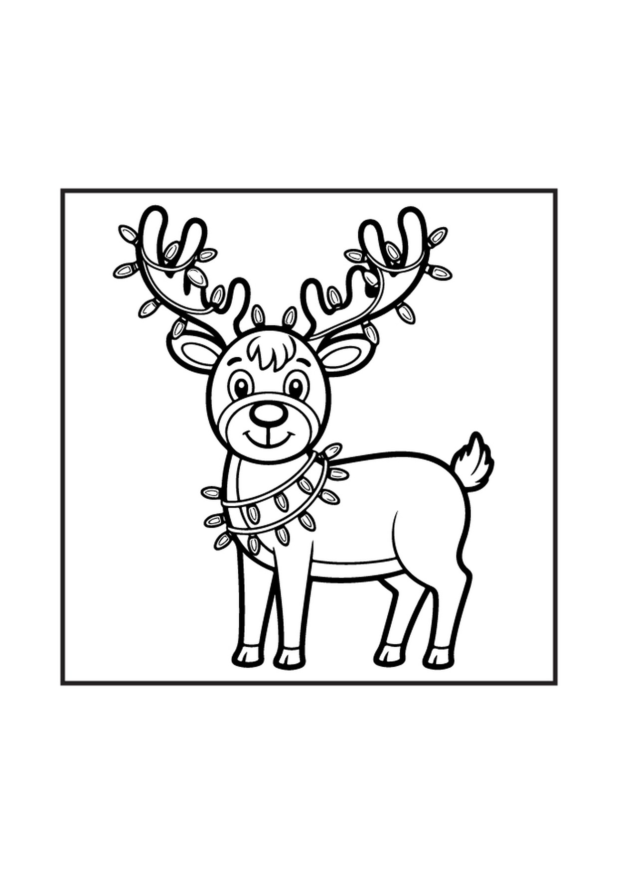 Coloriage renne mignon avec guirlande