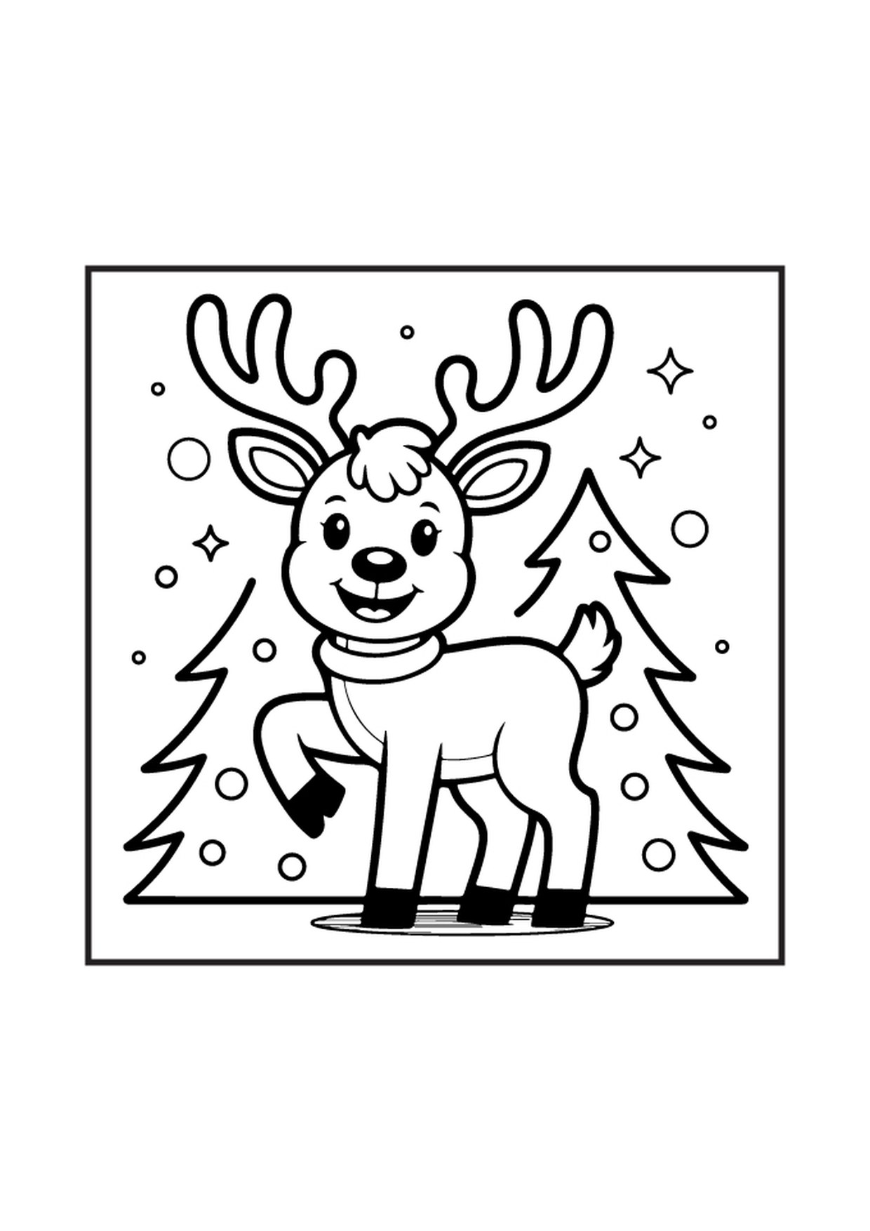 Coloriage renne mignon avec sapin 3