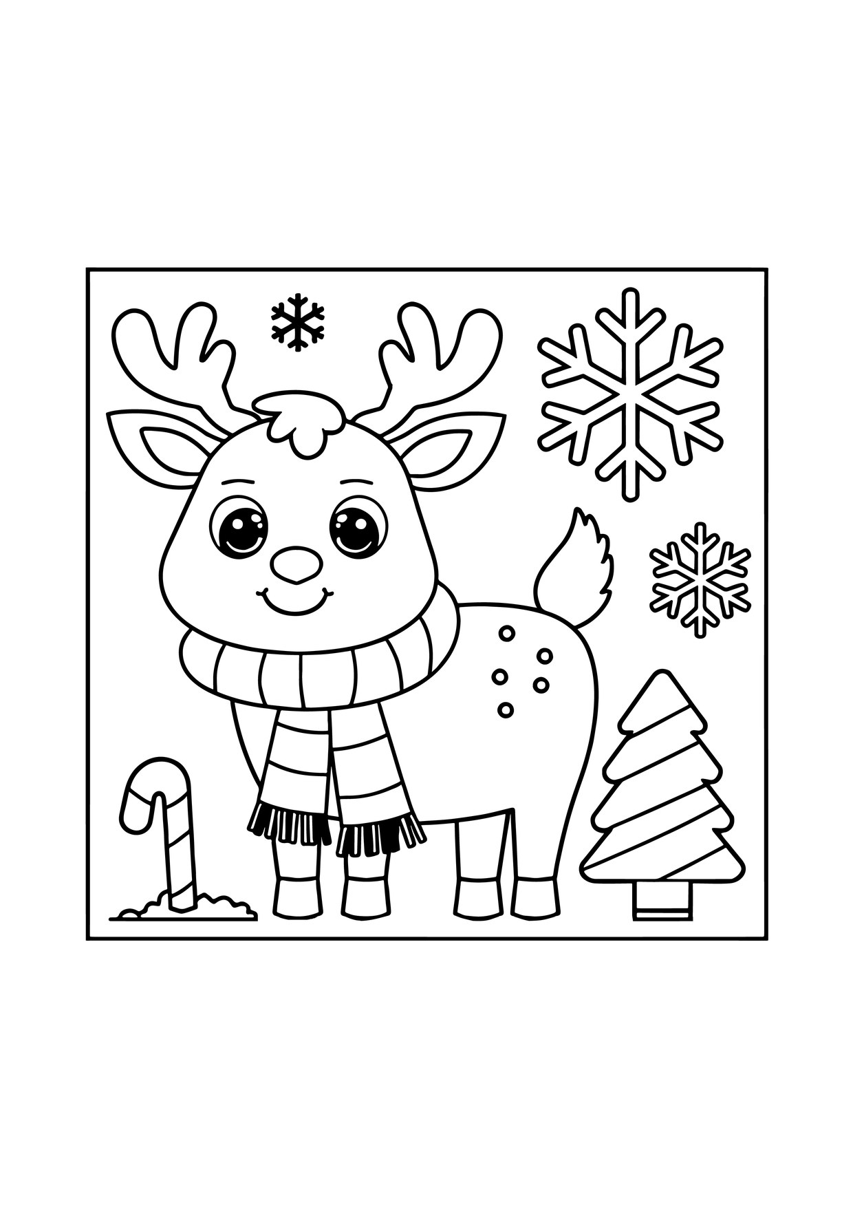 Coloriage renne mignon bougie sapin