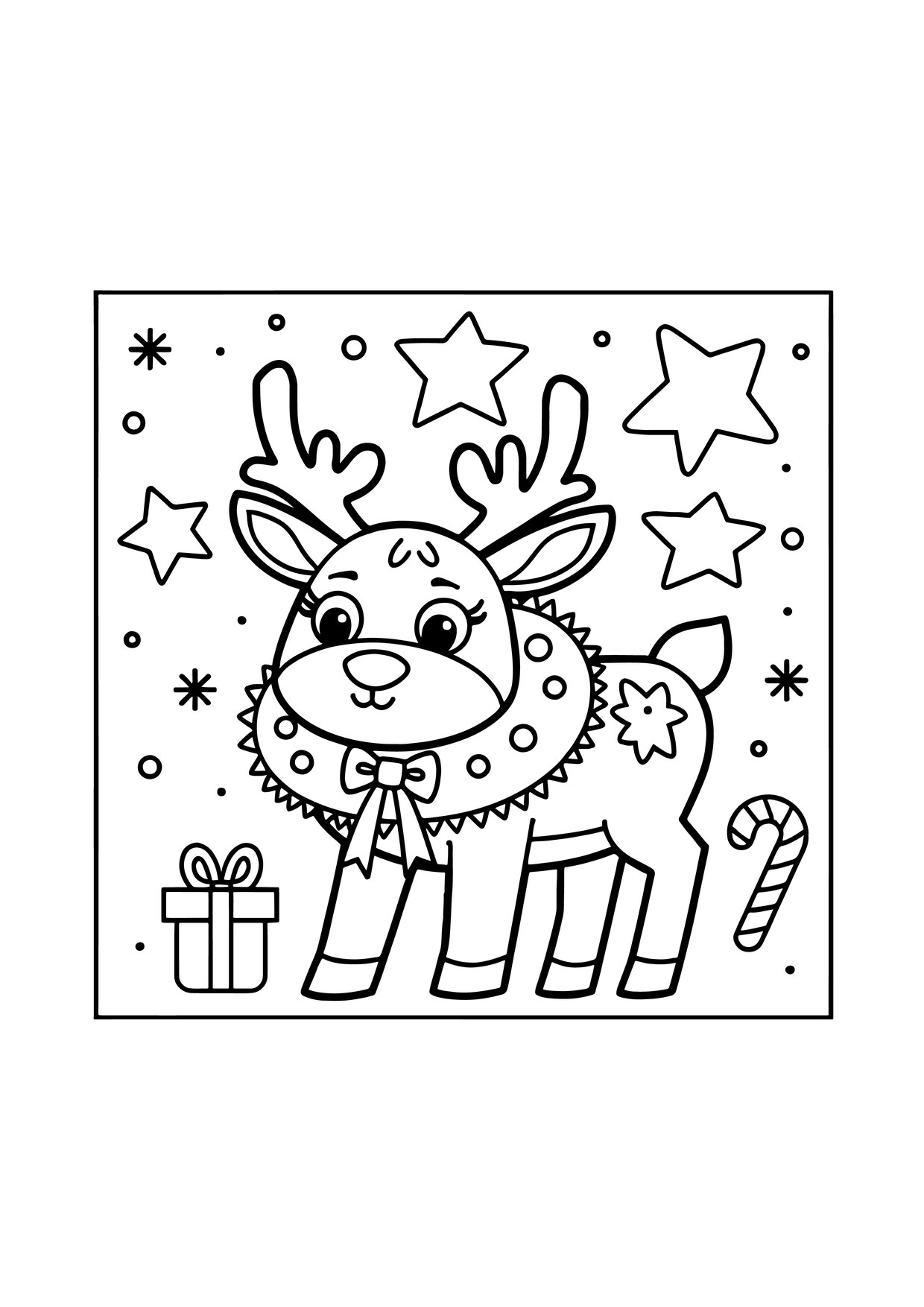 Coloriage renne mignon cadeaux canne bonbon