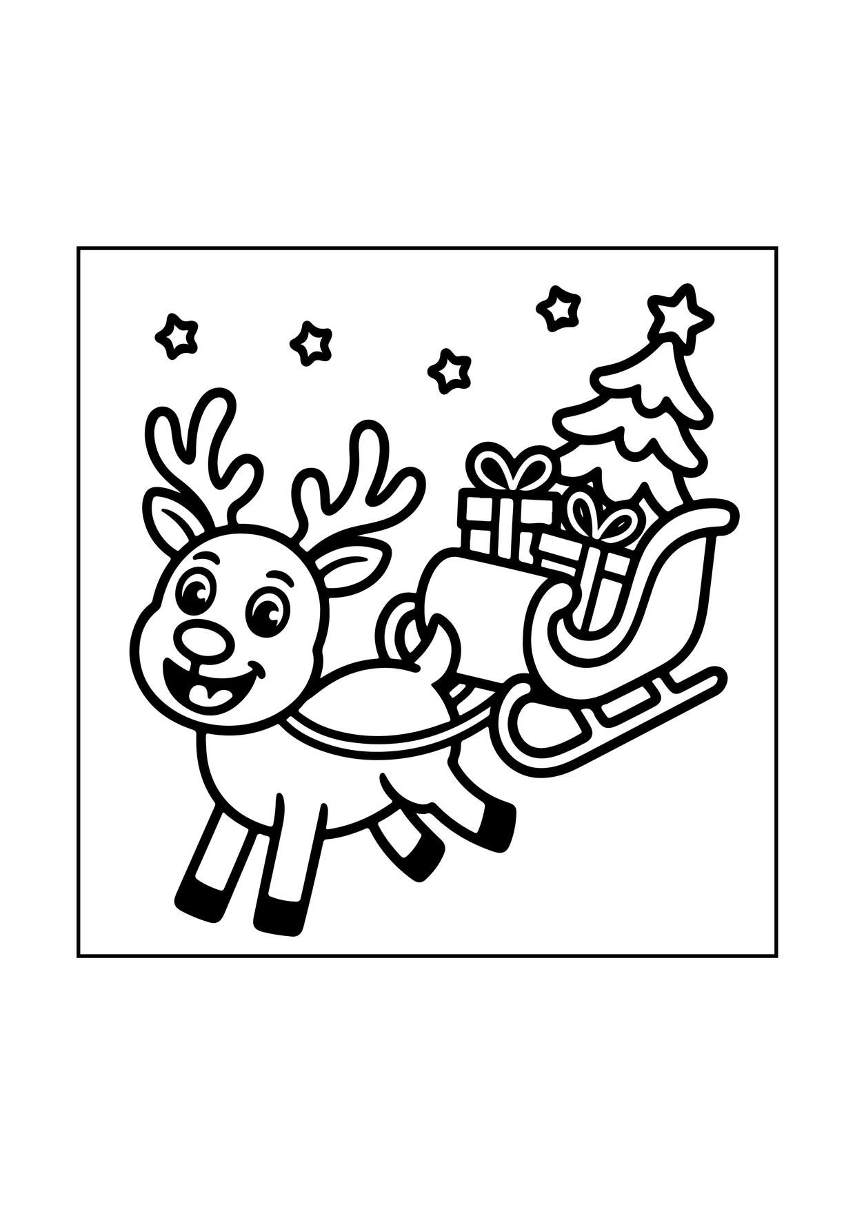 Coloriage renne tirant traineau cadeaux