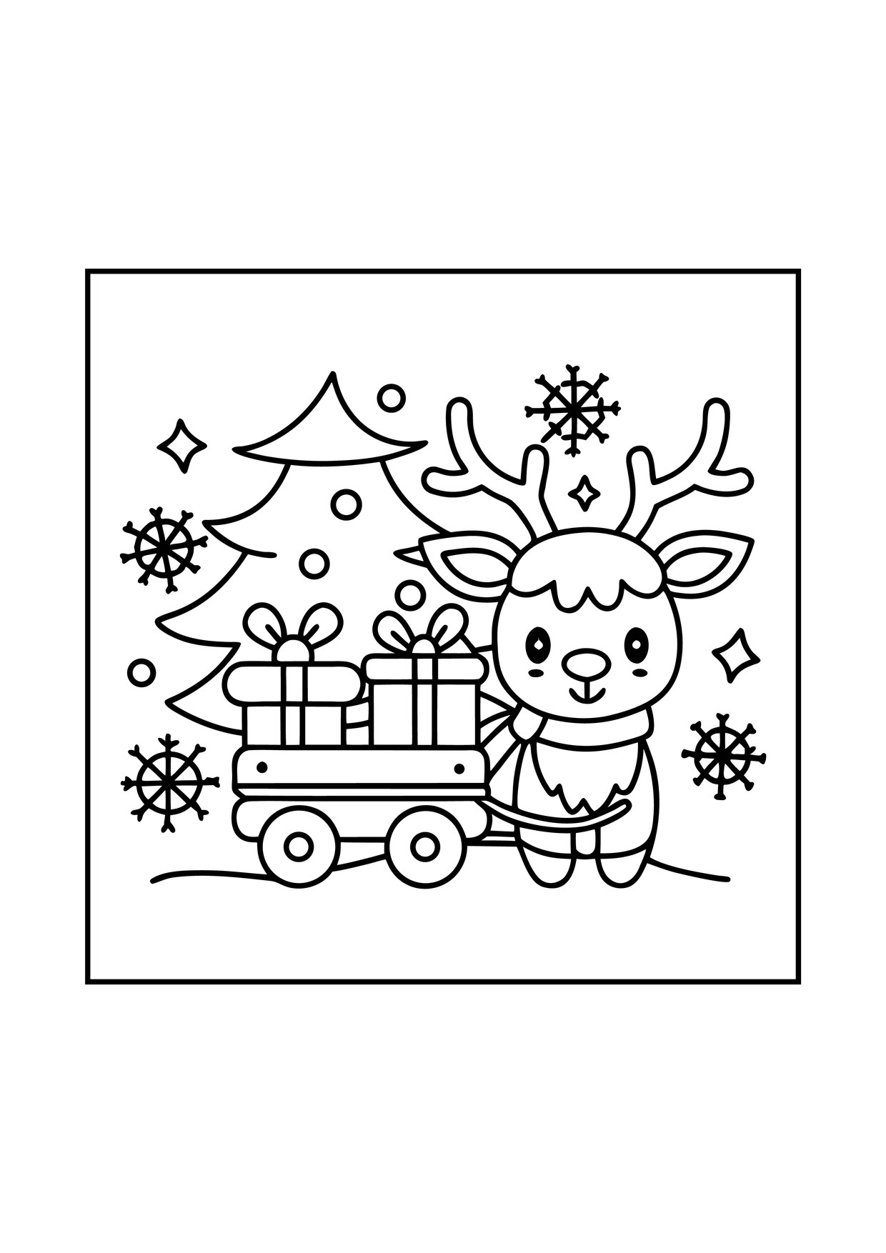 Coloriage renne train cadeaux