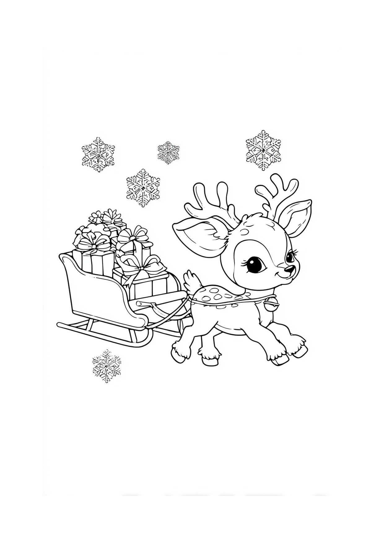 Coloriage renne traineau cadeaux