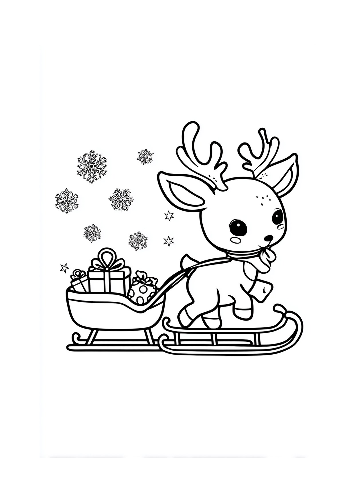 Coloriage renne traineau cadeaux 3