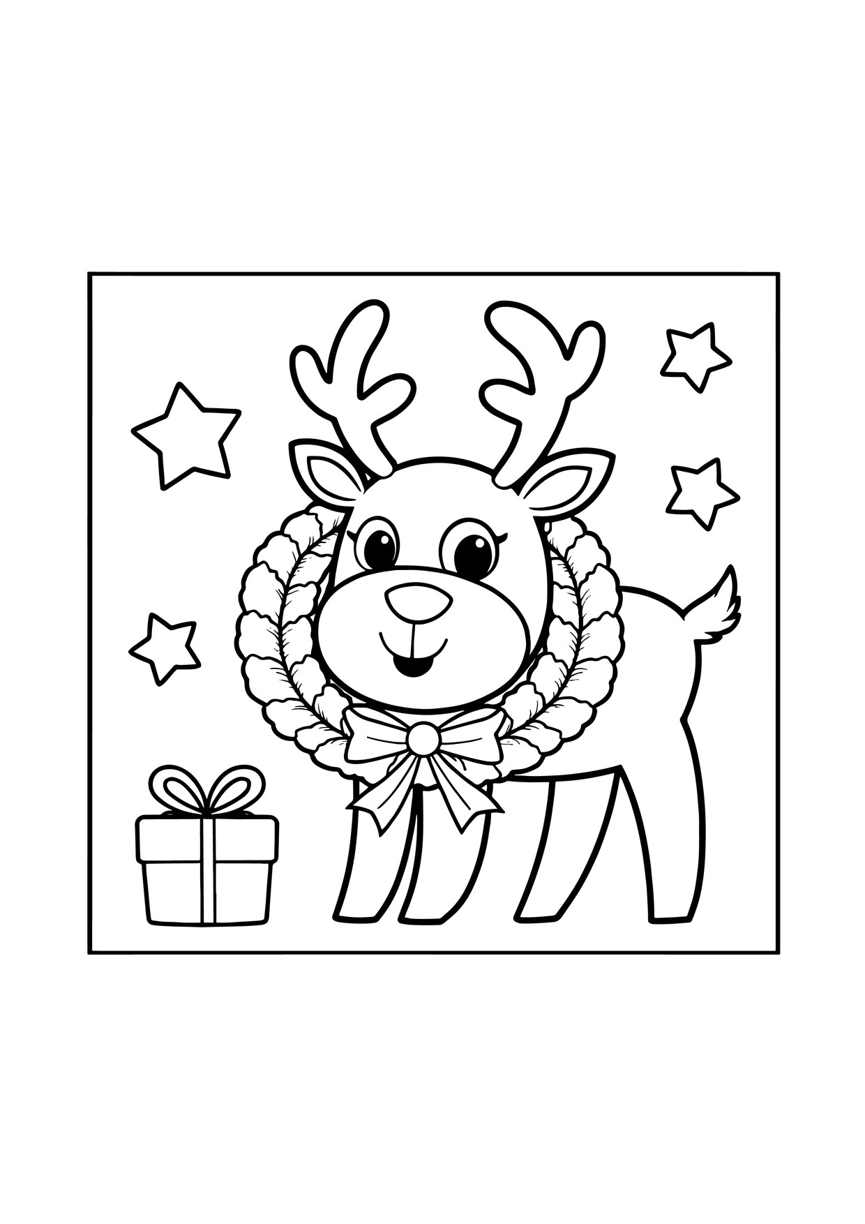 Coloriage tete renne cadeau